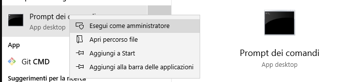 aprire il terminale windows come amministratore