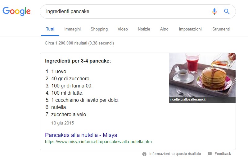 snippet risultato 0 ingredienti pancakes