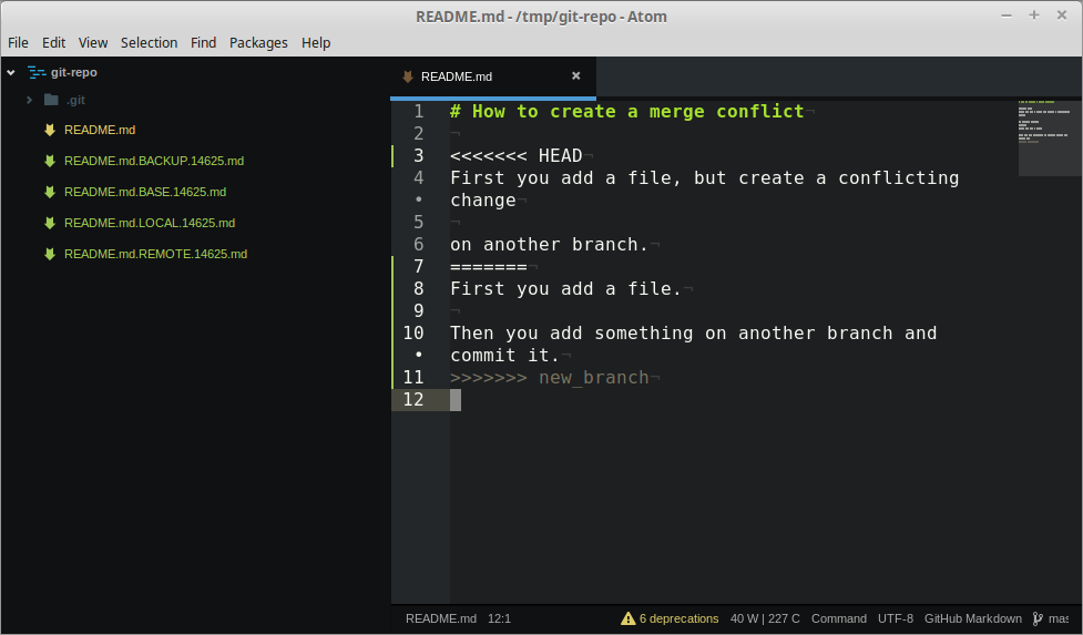 Git: segnalazione di conflitti in fase di merge