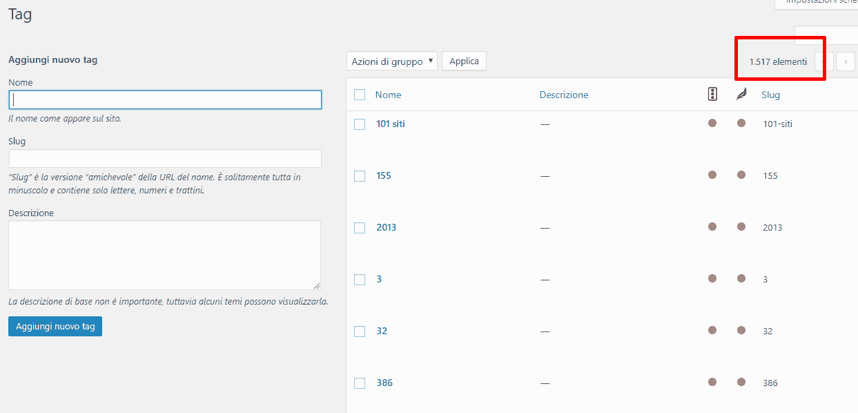numero di tag wordpress