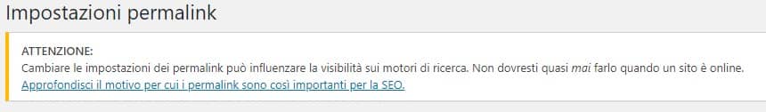 avviso di yoast sul cambio impostazione pemalink